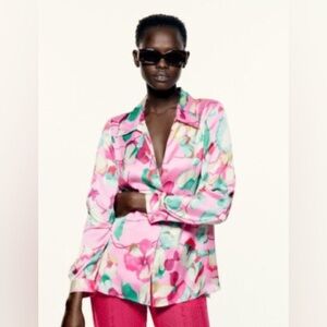 ZARA FLORAL SATIN BLOUSE